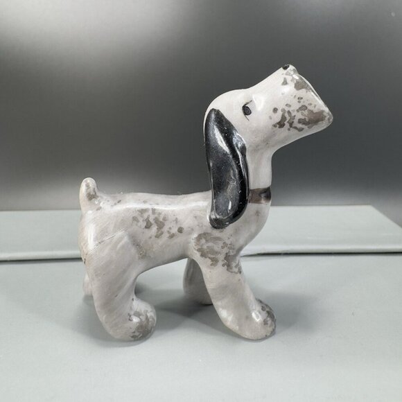Vintage Miniature Porcelain Dog Figurine Gray Black With Spots Figure Japan VTG - Picture 10 of 12